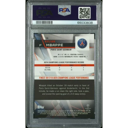 Graded Kylian Mbappe 2018 Finest Green Refractor Soccer Trading Card in PSA case