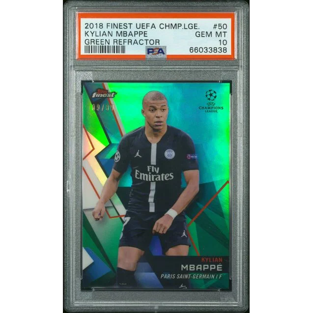 Graded 2018 Panini Finest UCL Kylian Mbappe Green Refractor PSA 10 Gem Mint