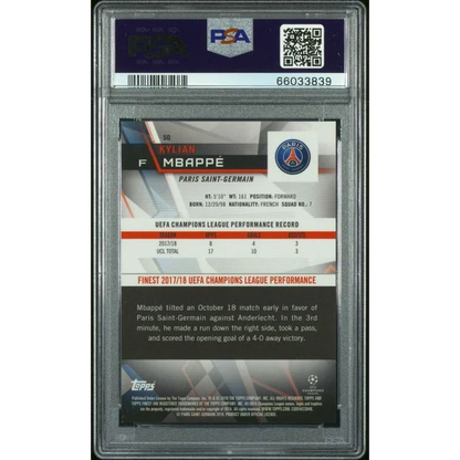 PSA Graded Mbappé Green Refractor Champions League Card showing Kylian Mbappé in action
