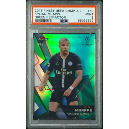 PSA Graded Kylian Mbappé Green Refractor 2018 Topps Finest UEFA Champions League card