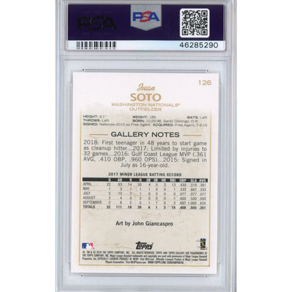Graded 2018 Topps Gallery Juan Soto #126 Rookie RC Baseball Card PSA 10 Gem Mint | PSA 10 Gem Mint Graded Rookie Card | vintageantiquesgifts.com