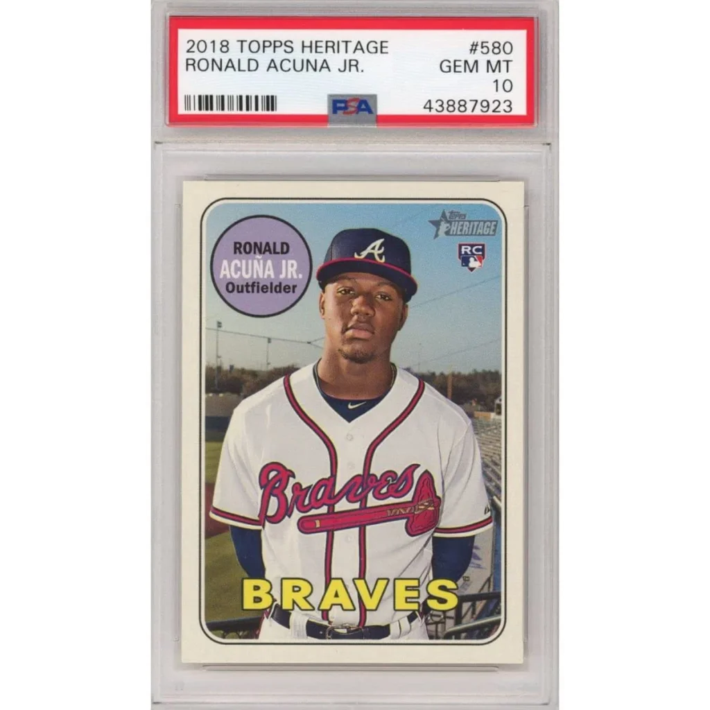 PSA Graded 2018 Topps Heritage Ronald Acuña Jr Rookie Card baseball card image