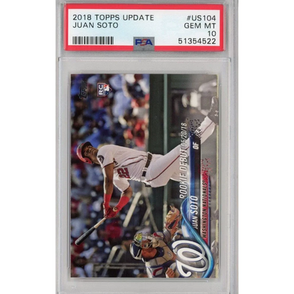 PSA graded 2018 Topps Update Juan Soto rookie baseball card on display