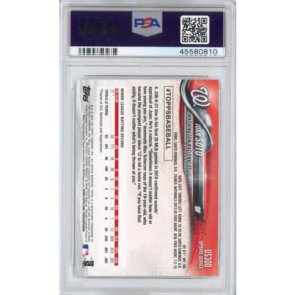 PSA graded Juan Soto 2018 Topps rookie card for sale