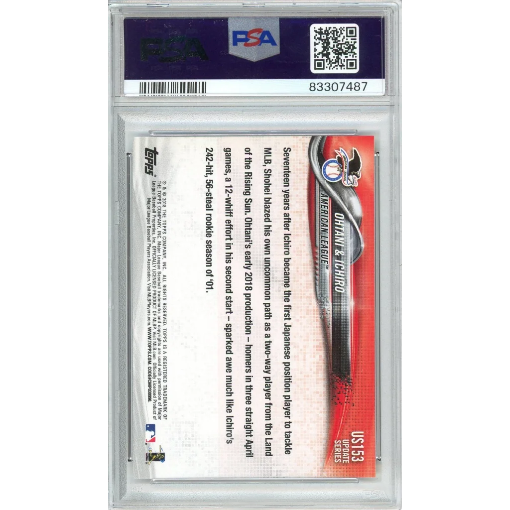 Graded 2018 Topps Update Shohei Ohtani/Ichiro Suzuki #US153 Rookie RC Baseball Card PSA 10 Gem Mint | PSA 10 Gem Mint Graded Rookie Card | vintageantiquesgifts.com