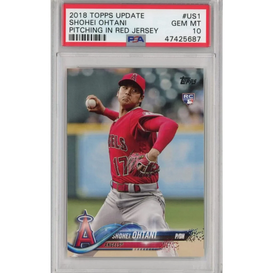 Graded 2018 Topps Update Shohei Ohtani #US1 Pitching In Red Jersey Rookie RC Baseball Card PSA 10 Gem Mint | Hall of Fame Sports Memorabilia | vintageantiquesgifts.com