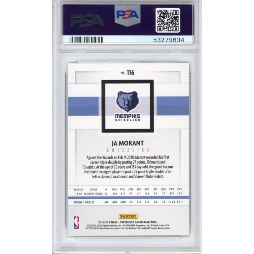 Graded Ja Morant 2019 Panini Chronicles Rookie Card in PSA case