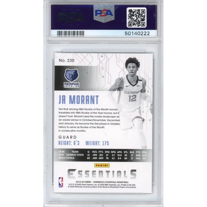 A graded PSA 10 Ja Morant 2019 Panini Chronicles Rookie Card Gem Mint on display