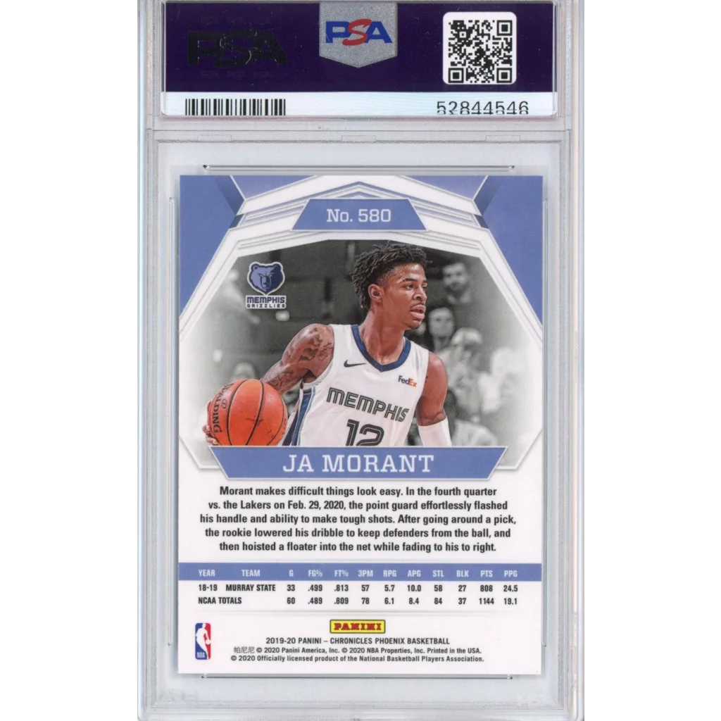 Graded PSA 10 Ja Morant 2019 Panini Chronicles Rookie Card basketball trading card