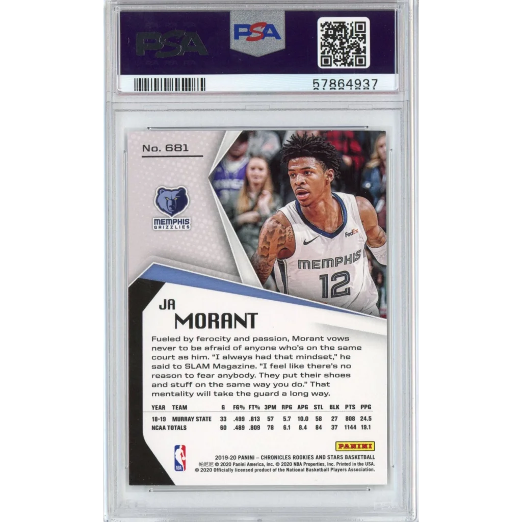 Graded 2019-20 Panini Chronicles Ja Morant #681 Rookie RC Basketball Card PSA 10 Gem Mint | PSA 10 Gem Mint Graded Rookie Card | vintageantiquesgifts.com