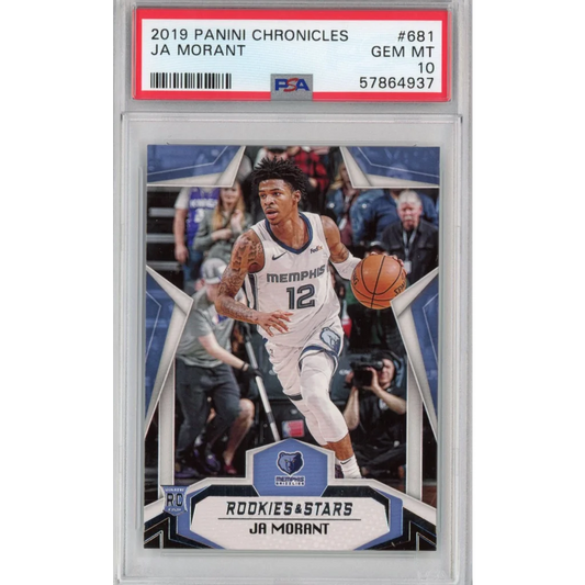 PSA graded 2019 Panini Chronicles Ja Morant basketball rookie card in product display