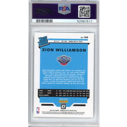 PSA graded Zion Williamson 2019 Panini Donruss Optic Rookie Card basketball card