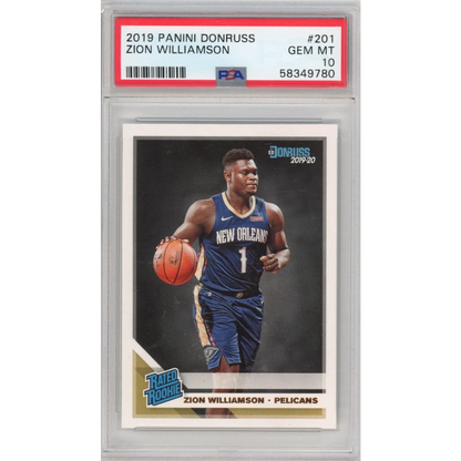 High-quality PSA Gem Mint 10 Zion Williamson 2019 Panini Donruss rookie card image