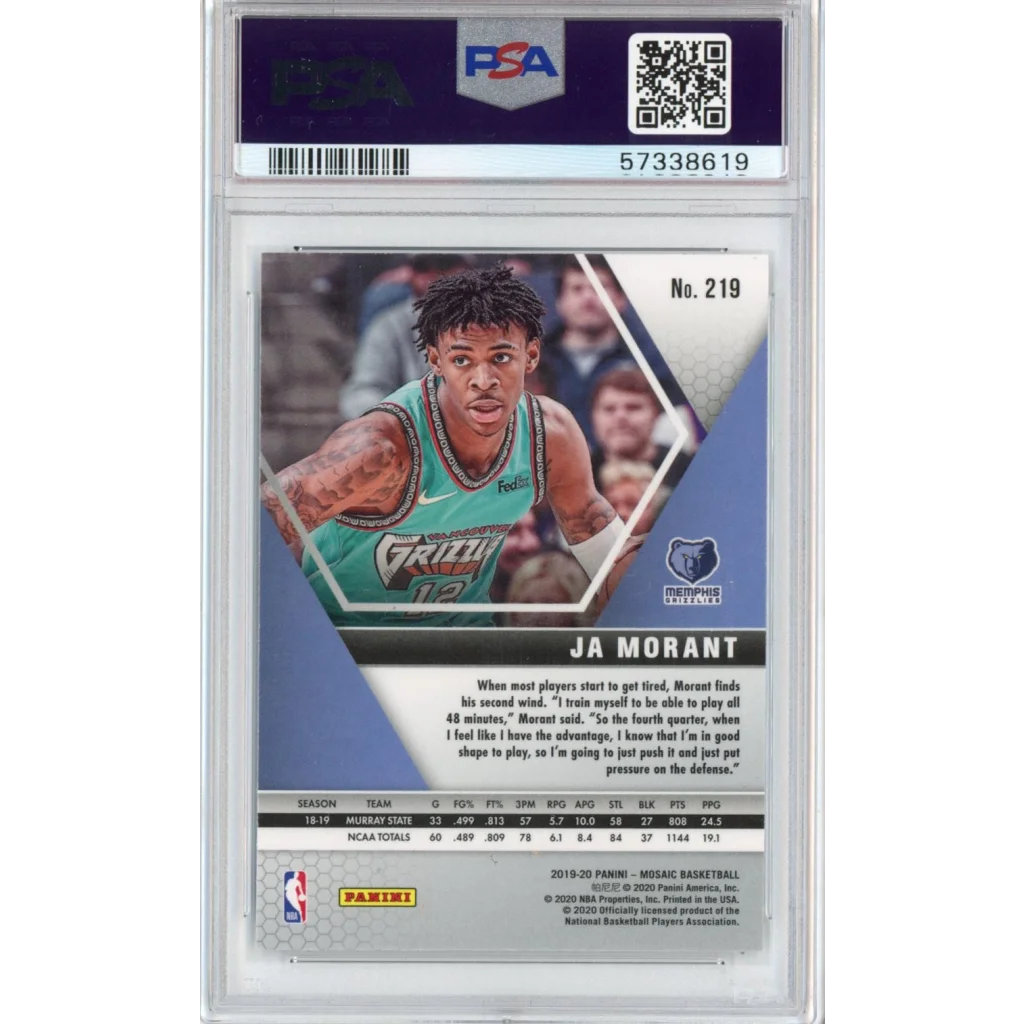PSA Graded 2019 Panini Mosaic Ja Morant Rookie Card basketball trading card