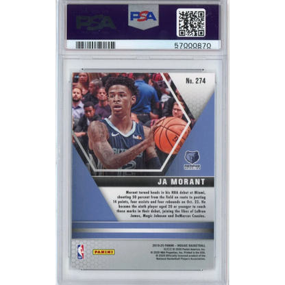 Graded Ja Morant 2019 Panini Mosaic Rookie Card PSA 10 Gem Mint display
