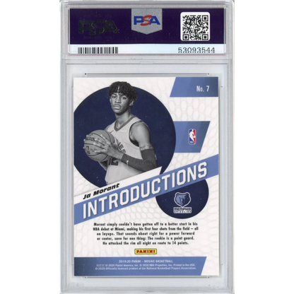 Graded 2019-20 Panini Mosaic Ja Morant #7 Introductions Rookie RC Basketball Card PSA 10 Gem Mint | PSA 10 Gem Mint Graded Rookie Card | vintageantiquesgifts.com