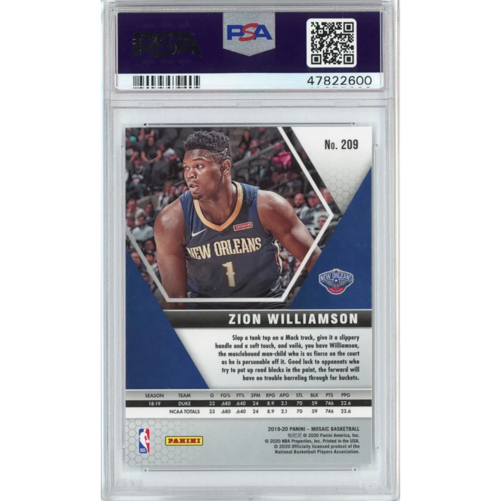 Graded 2019-20 Panini Mosaic Zion Williamson #209 Rookie RC Basketball Card PSA 10 Gem Mint | PSA 10 Gem Mint Graded Rookie Card | vintageantiquesgifts.com