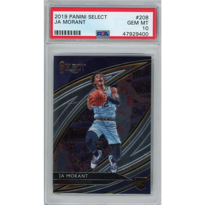 PSA graded 2019 Panini Select Ja Morant basketball rookie card in display case