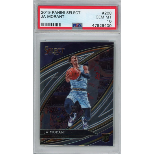 PSA graded 2019 Panini Select Ja Morant basketball rookie card in display case