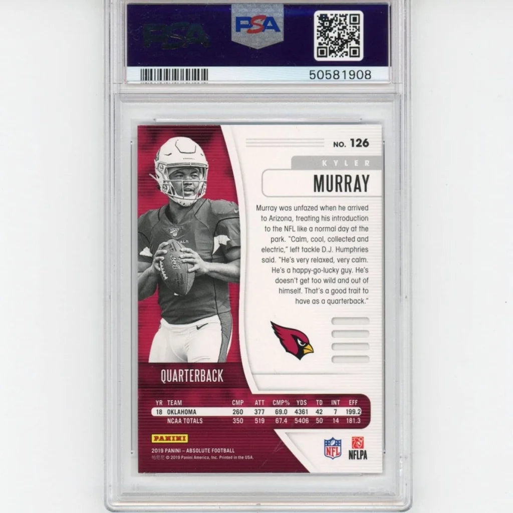 Graded 2019 Panini Absolute Kyler Murray #126 Rookie RC Football Card PSA 10 Gem Mint | PSA 10 Gem Mint Graded Rookie Card | vintageantiquesgifts.com