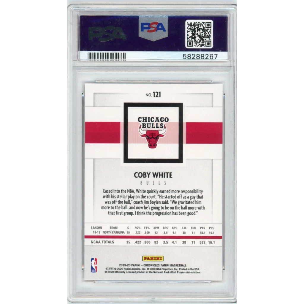 Graded Coby White Chicago Bulls rookie basketball card ready to ship