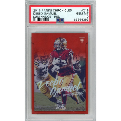 Graded 2019 Panini Chronicles Deebo Samuel #219 Luminance-Red #/99 Rookie RC Football Card PSA 10 Gem Mint | Hall of Fame Sports Memorabilia | vintageantiquesgifts.com