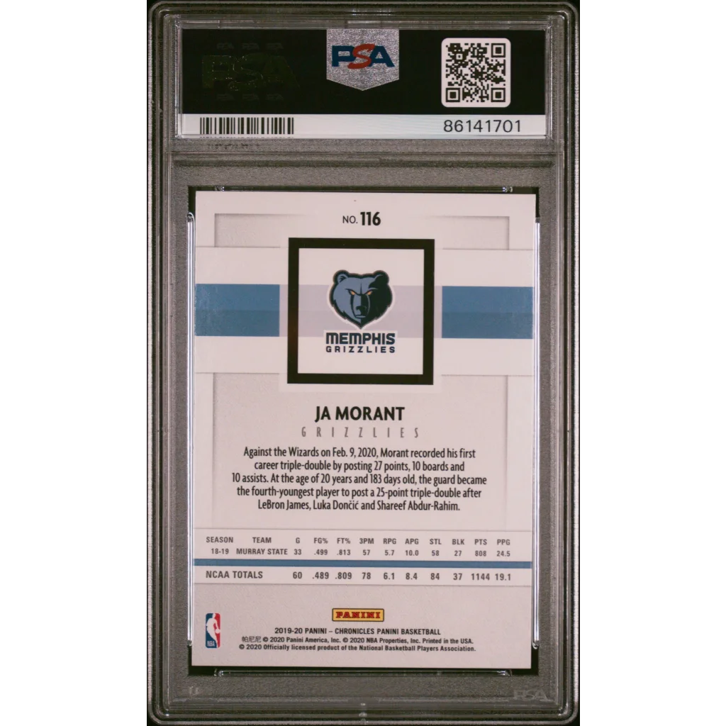 PSA graded Ja Morant Pink Rookie Card from Panini Chronicles basketball trading card