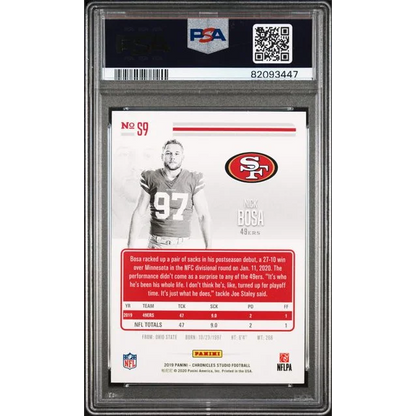 Graded 2019 Panini Chronicles Nick Bosa #S9 Studio Red Rookie RC Football Card PSA 10 Gem Mint | PSA 10 Gem Mint Graded Rookie Card | vintageantiquesgifts.com