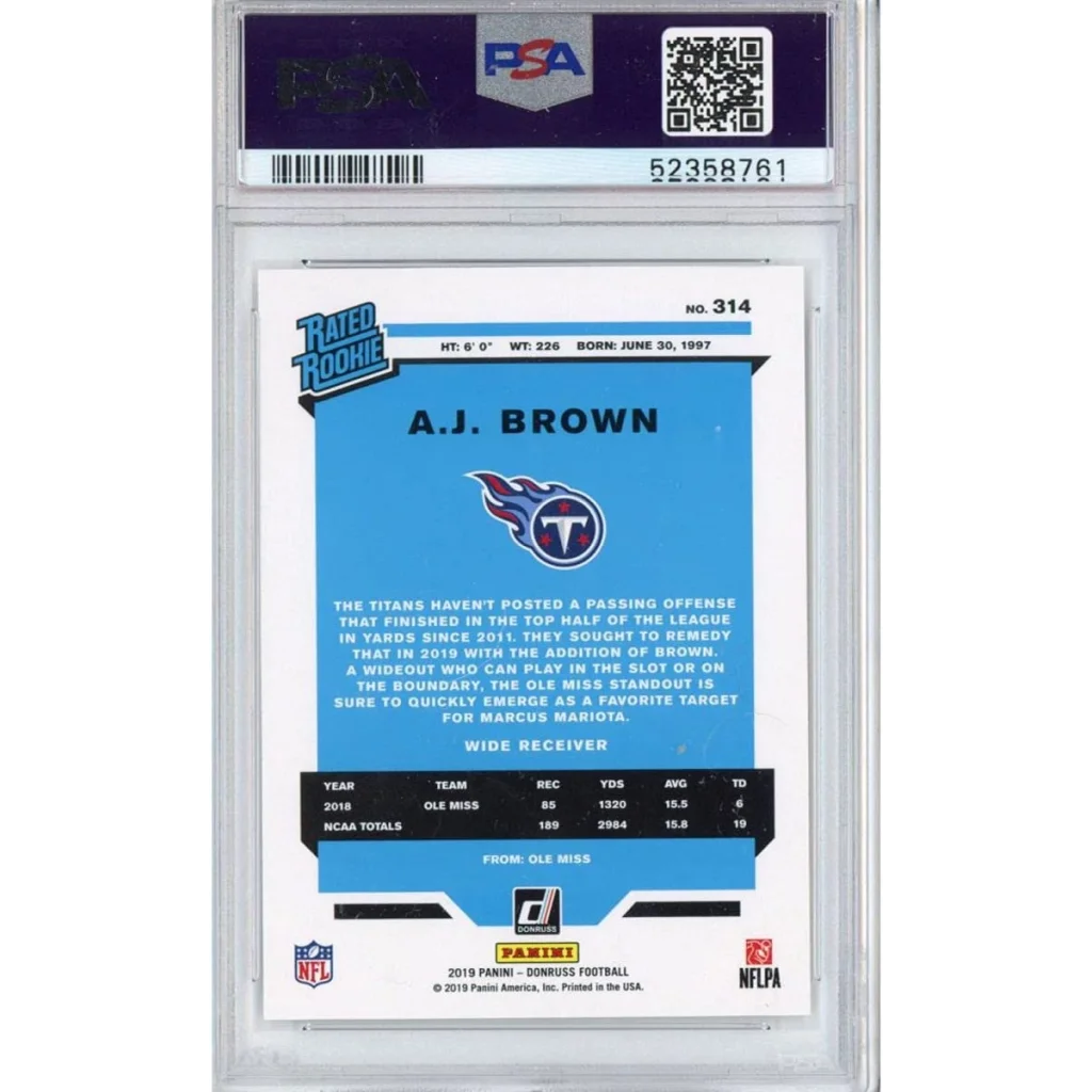 Graded 2019 Panini Donruss AJ Brown #314 Rookie RC PSA 10 Gem Mint card