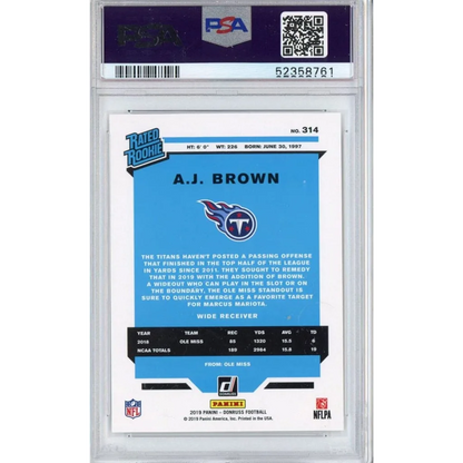 Graded 2019 Panini Donruss AJ Brown #314 Rookie RC PSA 10 Gem Mint card