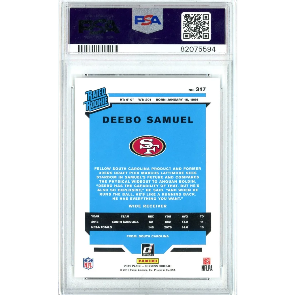 Graded 2019 Panini Donruss Deebo Samuel #317 Rookie RC Football Card PSA 10 Gem Mint | PSA 10 Gem Mint Graded Rookie Card | vintageantiquesgifts.com