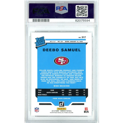 Graded 2019 Panini Donruss Deebo Samuel #317 Rookie RC Football Card PSA 10 Gem Mint | PSA 10 Gem Mint Graded Rookie Card | vintageantiquesgifts.com