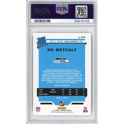 Graded 2019 Panini Donruss DK D.K. Metcalf #313 Rookie RC Football Card PSA 10 Gem Mint | PSA 10 Gem Mint Graded Rookie Card | vintageantiquesgifts.com