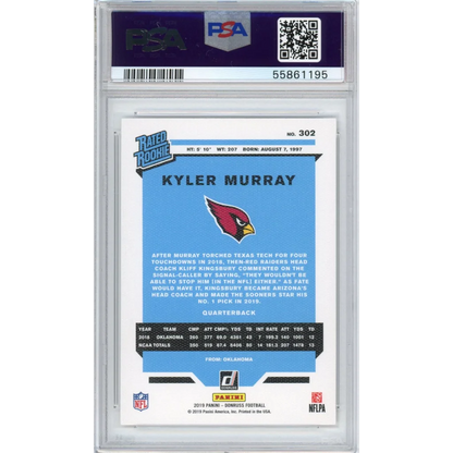 Graded 2019 Panini Donruss Kyler Murray #302 Canvas Rookie RC Football Card PSA 10 Gem Mint | PSA 10 Gem Mint Graded Rookie Card | vintageantiquesgifts.com