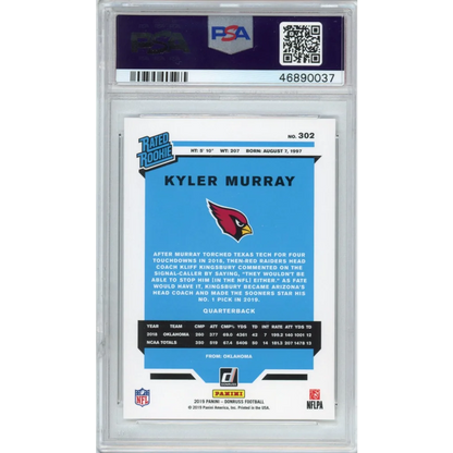 Graded 2019 Panini Donruss Kyler Murray #302 Rookie RC Football Card PSA 10 Gem Mint | PSA 10 Gem Mint Graded Rookie Card | vintageantiquesgifts.com