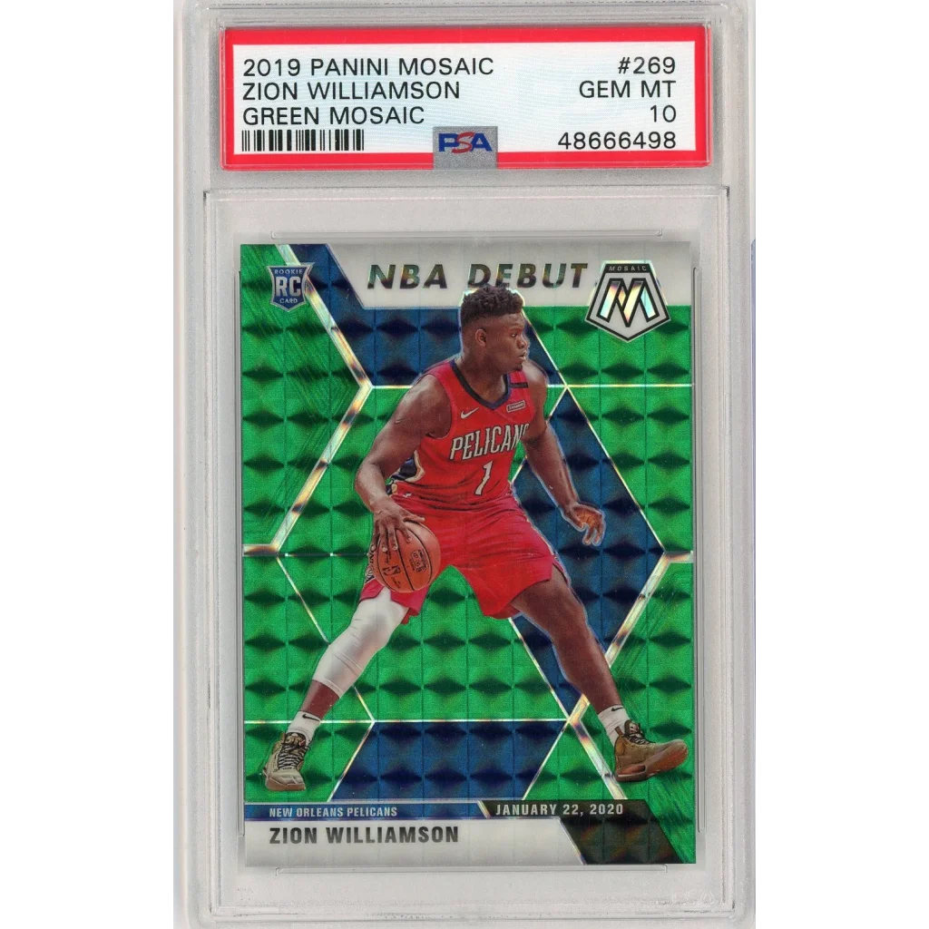 Graded 2019 Panini Mosaic Zion Williamson #269 Green Mosaic Rookie RC Basketball Card PSA 10 Gem Mint