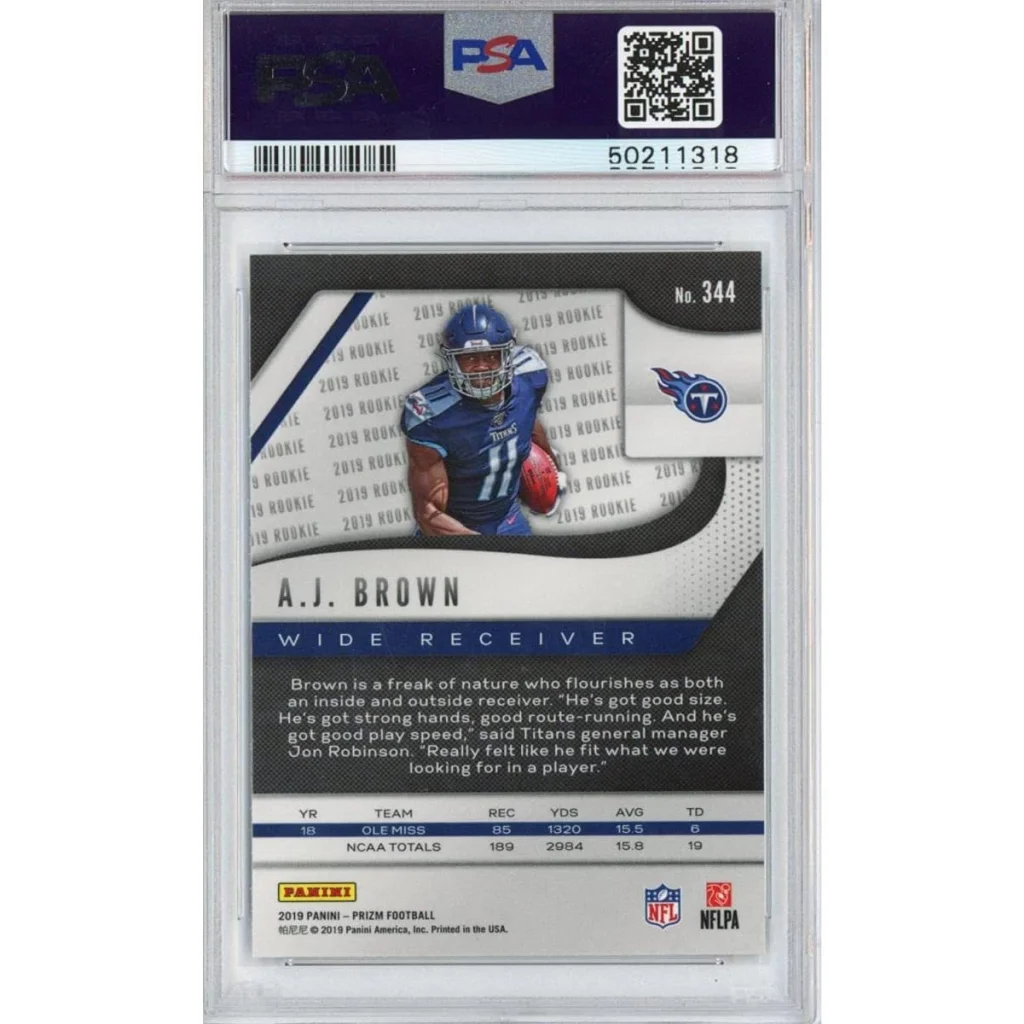 Graded 2019 Panini Prizm AJ Brown #344 Rookie RC Football Card PSA 10 Gem Mint | PSA 10 Gem Mint Graded Rookie Card | vintageantiquesgifts.com