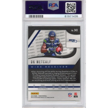 DK Metcalf Panini Prizm Gem Mint PSA 10 rookie card, professional sports authenticator graded
