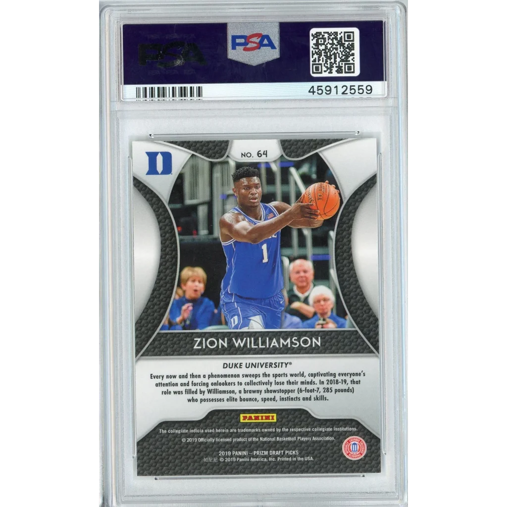 Graded 2019 Panini Prizm Draft Picks DP Zion Williamson #64 Rookie RC Basketball Card PSA 9 Mint | PSA 9 Mint Graded Rookie Card | vintageantiquesgifts.com