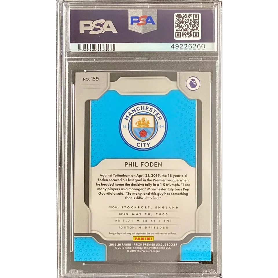 Graded 2019 Panini Prizm Premier League Phil Foden #159 Soccer Card PSA 10 Gem Mint | PSA 10 Gem Mint Graded Soccer Card | vintageantiquesgifts.com
