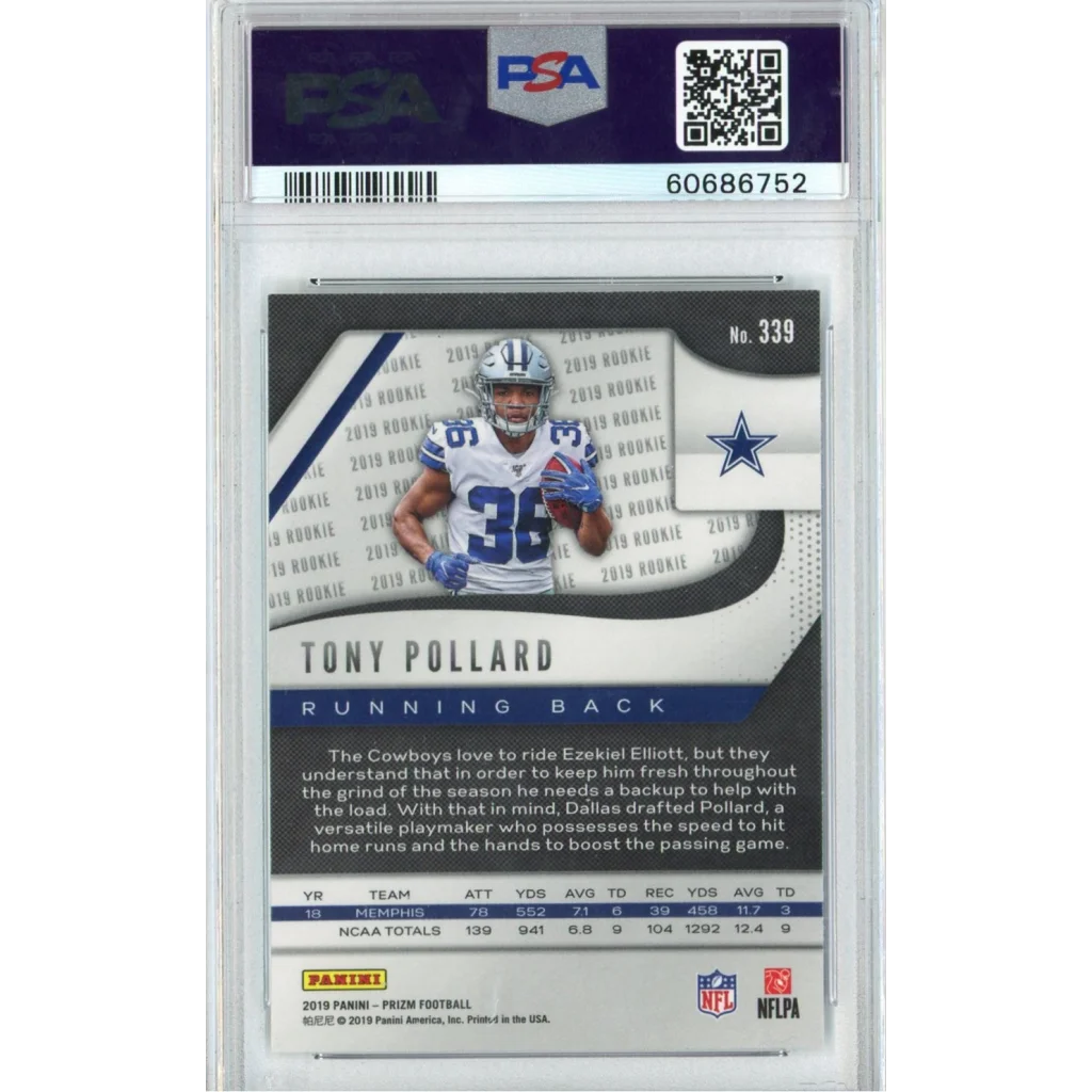 PSA Graded Tony Pollard 2019 Panini Prizm Rookie Card in Treasure box