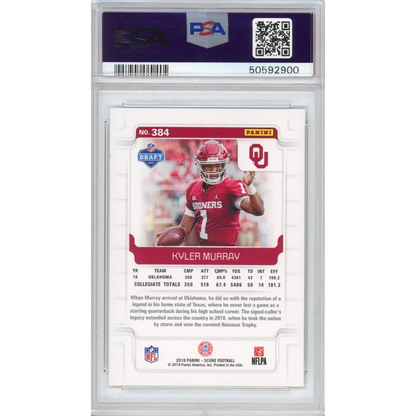 Graded Kyler Murray 2019 Panini Score football card in PSA case for collectors