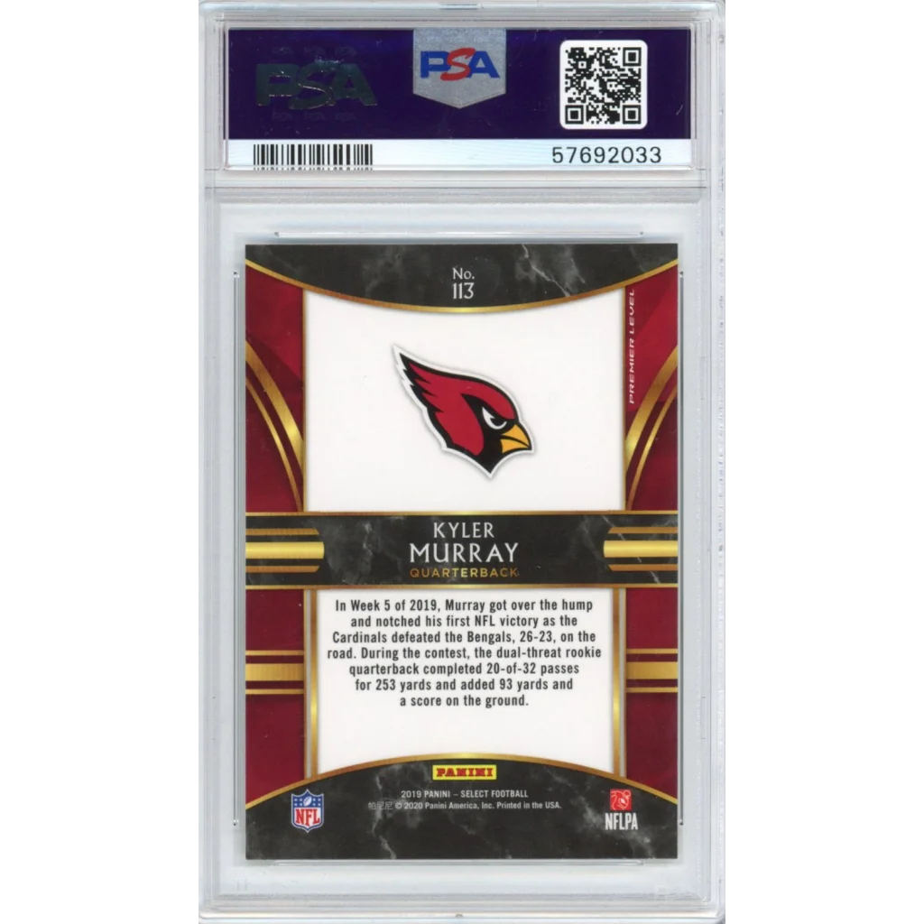 Graded PSA 10 2019 Panini Select Kyler Murray #113 Rookie Cardinals RC