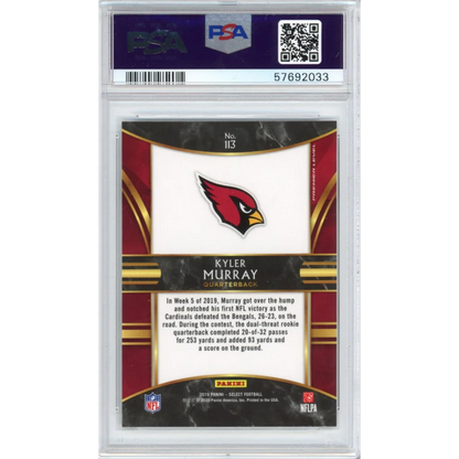 Graded PSA 10 2019 Panini Select Kyler Murray #113 Rookie Cardinals RC