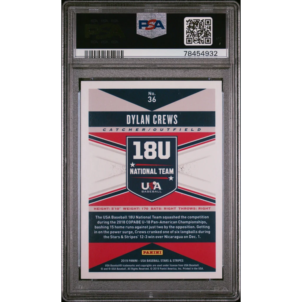 Graded 2019 Panini Stars & Stripes USA Dylan Crews #36 Rookie RC Baseball Card PSA 10 Gem Mint | PSA 10 Gem Mint Graded Rookie Card | vintageantiquesgifts.com