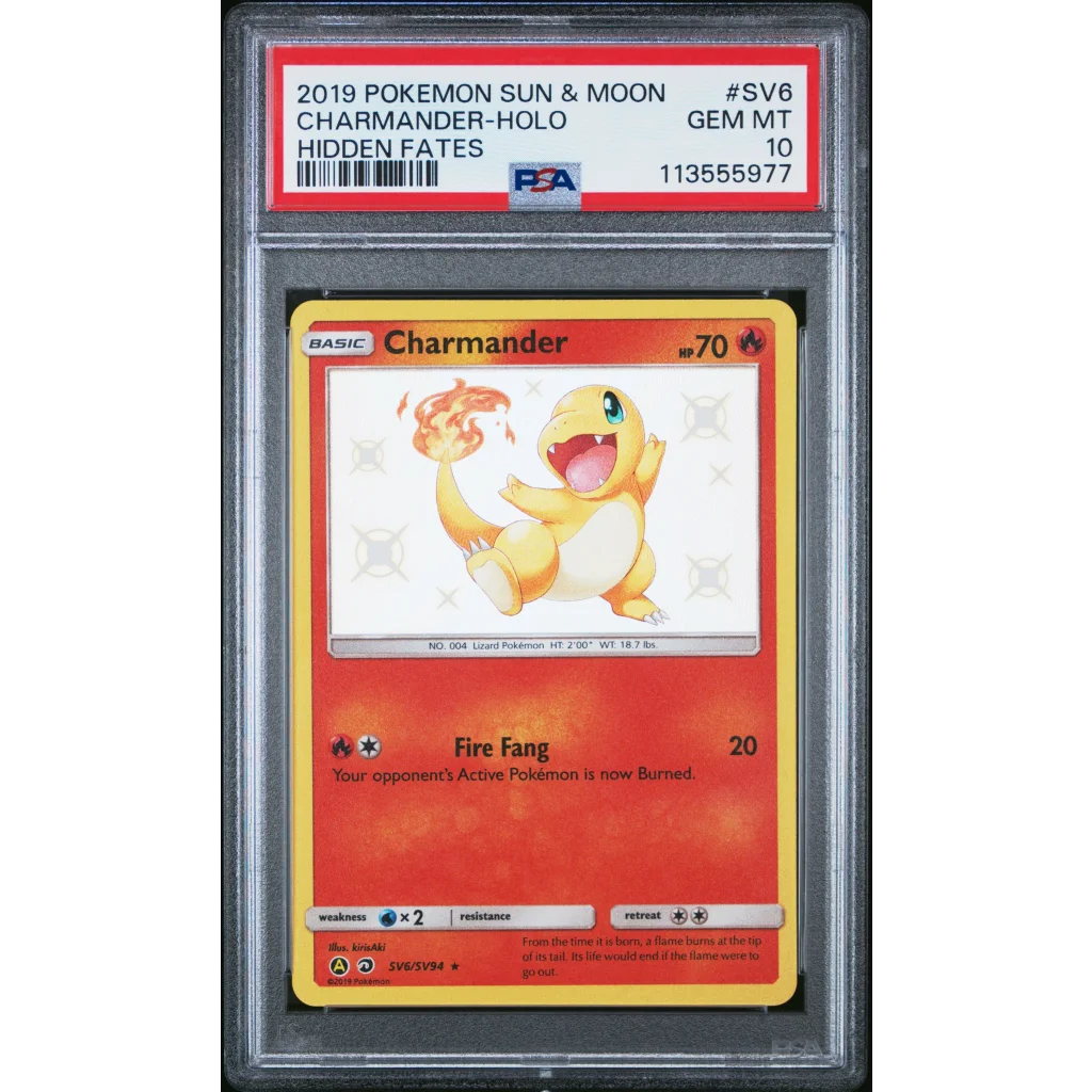 PSA 10 Gem Mint 2019 Pokémon Hidden Fates SV6 Charmander Holo Card
