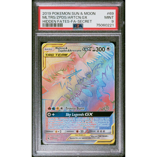 PSA 9 Mint 2019 Pokémon Hidden Fates Moltres Zapdos Articuno GX #69