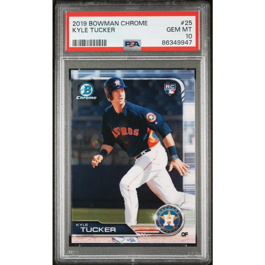 PSA graded 2019 Bowman Chrome Kyle Tucker rookie card, perfect for collectors