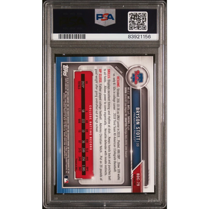 Graded Bryson Stott Chrome Refractor Rookie PSA 10 card from Topps Bowman Draft