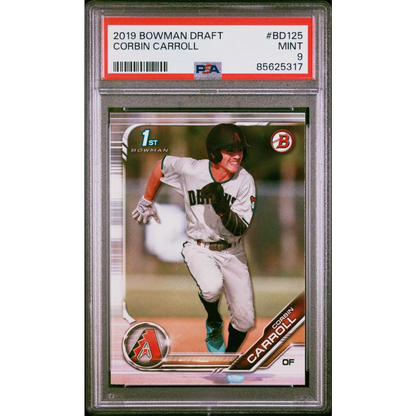 Graded Corbin Carroll Rookie Card in PSA Collectible case, perfect for baseball fans